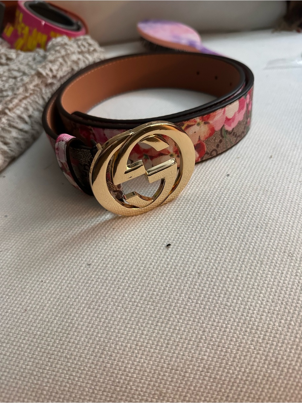 InspoooFloral Logo Belt - Pink/Gold real leather